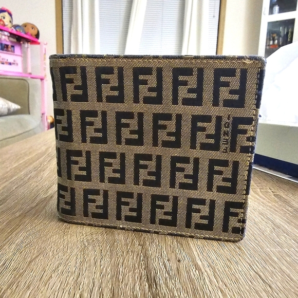 FENDI Zucchino Canvas Leather Bifold Wallet